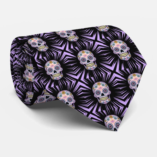 Purple Sugar Skull Tie (Rolled)