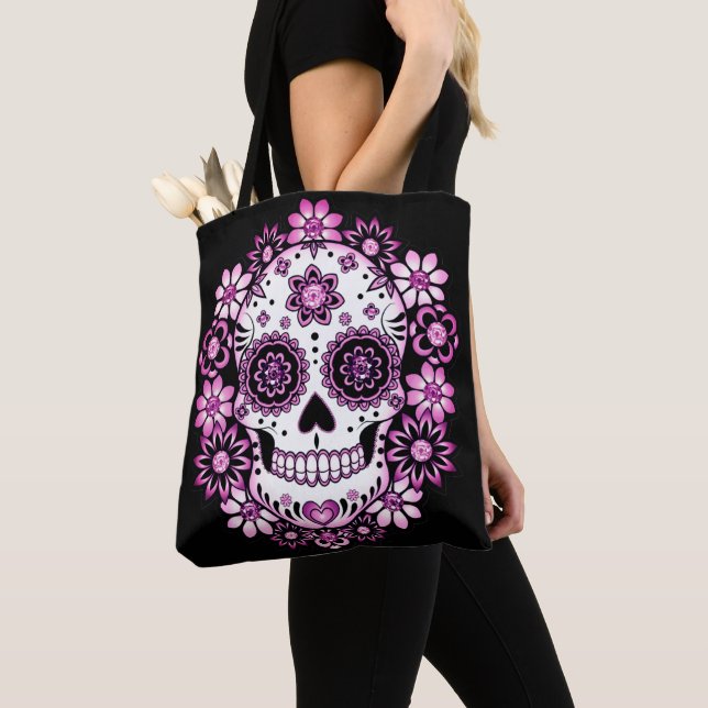 Purple Sugar Skull Tote Bag (Close Up)