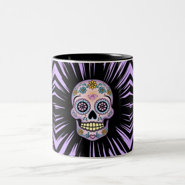 Purple Sugar Skull Two-Tone Coffee Mug (Center)