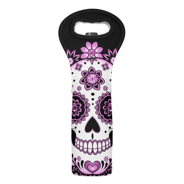 Purple Sugar Skull Wine Bag (Front)