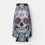 Purple Sugar Skull with Flowers Bottle Cooler