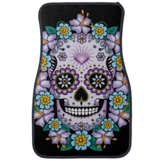 Purple Sugar Skull with Flowers Car Floor Mat
