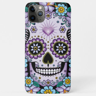 Purple Sugar Skull with Flowers iPhone 11 Pro Max Case