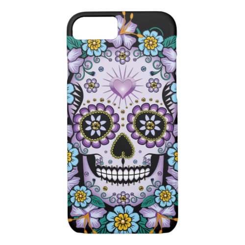Purple Sugar Skull with Flowers iPhone 87 Case