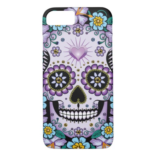 Purple Sugar Skull with Flowers iPhone 87 Case