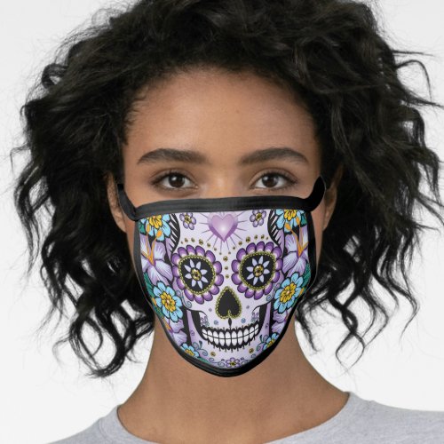 Purple Sugar Skull with Flowers Face Mask