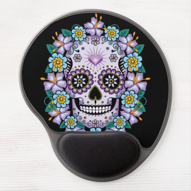Purple Sugar Skull with Flowers Gel Mouse Pad (Front)