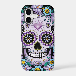 Purple Sugar Skull with Flowers iPhone 17 Case