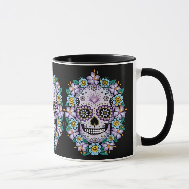 Purple Sugar Skull with Flowers Mug (Right)