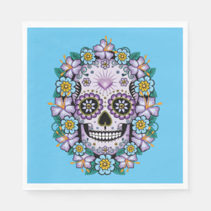 Purple Sugar Skull with Flowers Napkins