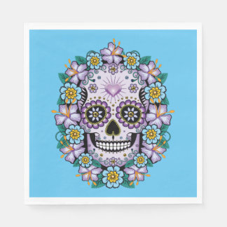 Purple Sugar Skull with Flowers Napkins