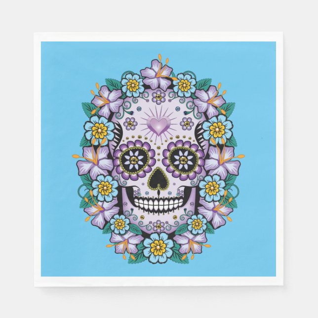 Purple Sugar Skull with Flowers Napkins (Front)