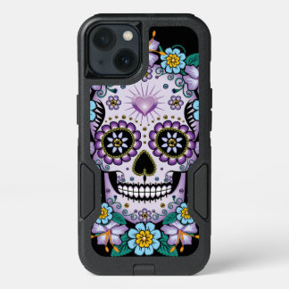 Purple Sugar Skull with Flowers iPhone 13 Case