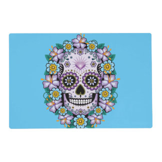 Purple Sugar Skull with Flowers Placemat