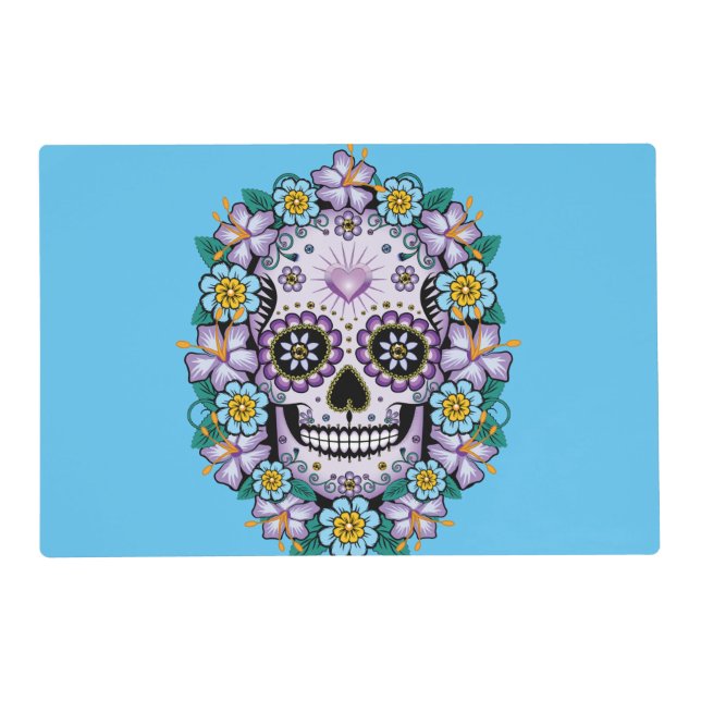 Purple Sugar Skull with Flowers Placemat (Front)