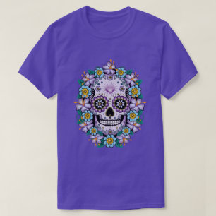 Purple Sugar Skull with Flowers T-Shirt