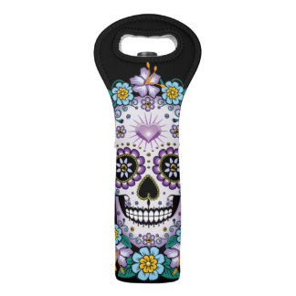 Purple Sugar Skull with Flowers Wine Bag