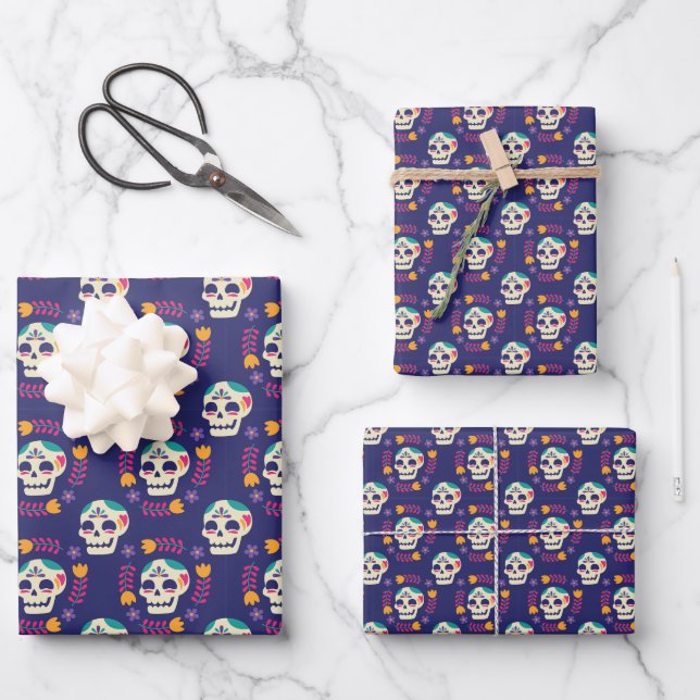Purple Sugar Skull Wrapping Paper Sheets (Front)