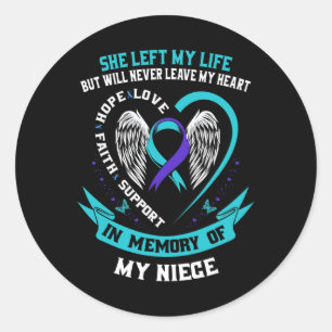 Purple Suicide Awareness Ribbon Niece Memorial Gra Classic Round Sticker