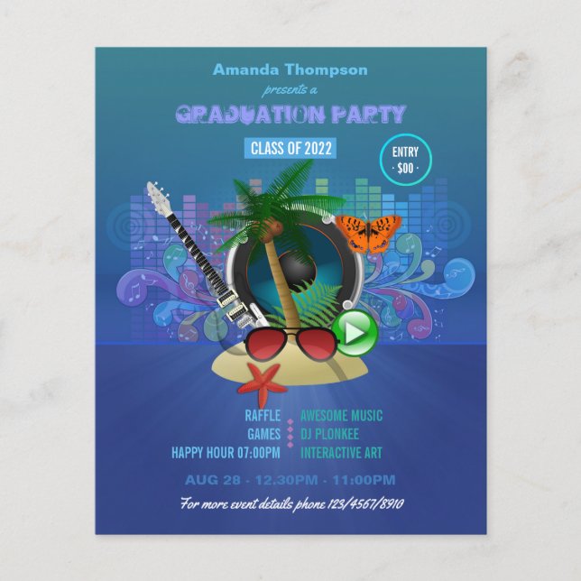 Purple Summer Club Beach Graduation Party Flyer (Front)