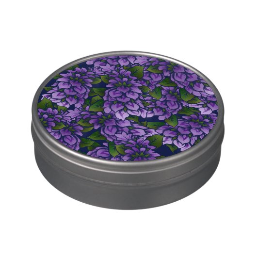 Purple Summer Floral Art Lilac Gardening Pattern Candy Tin (Side)