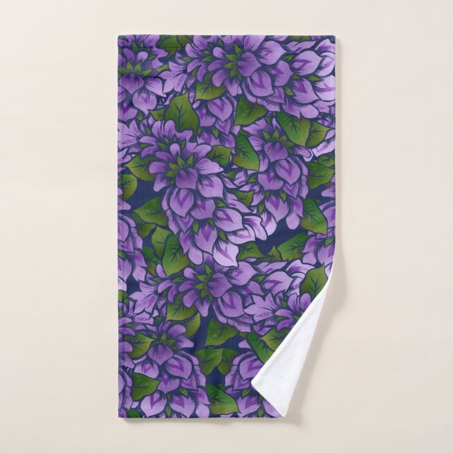Purple Summer Floral Art Lilac Gardening Pattern Hand Towel (Hand Towel)