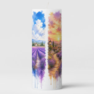 PURPLE SUMMER LAVENDER FIELDS BRUSHSTROKES PILLAR CANDLE