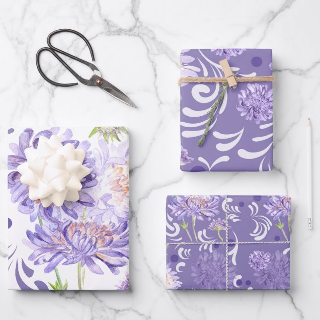 purple summer meadow flowers wrapping paper sheets (Front)