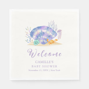 Purple Summer Sea Pearl Girl Baby Shower Welcome  Napkins