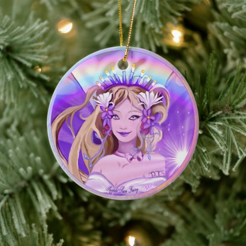 Purple Sun Fairy Ceramic Ornament
