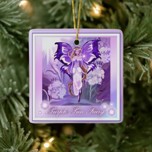 Purple Sun Fairy Ceramic Ornament
