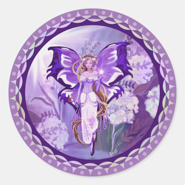 Purple Sun Fairy Classic Round Sticker (Front)
