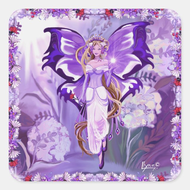 Purple Sun Fairy Classic Square Sticker (Front)