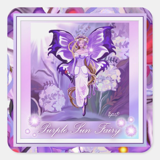 Purple Sun Fairy Classic Square Sticker (Front)