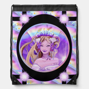Purple Sun Fairy Drawstring Bag