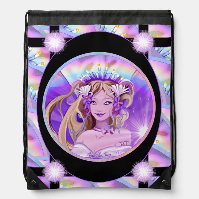 Purple Sun Fairy Drawstring Bag (Front)