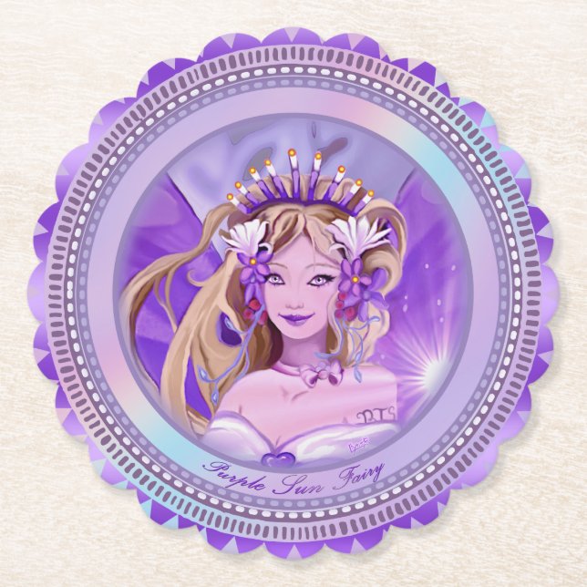 Purple sun Fairy Paper Coaster (Front)
