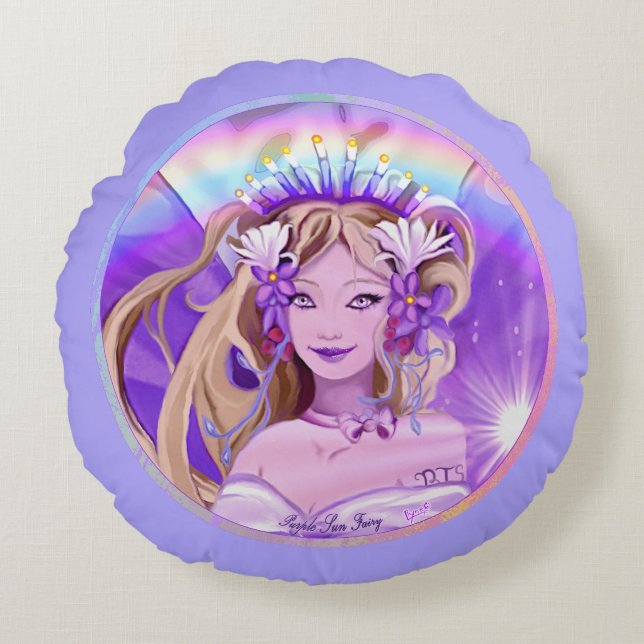 Purple Sun Fairy Round Pillow (Front)