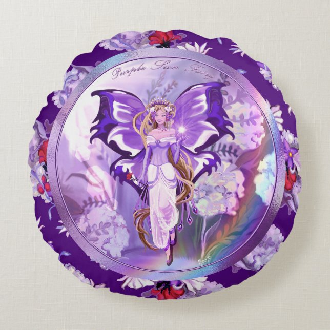 Purple Sun Fairy Round Pillow (Front)