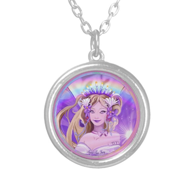 Purple Sun Fairy Silver Plated Necklace (Front)