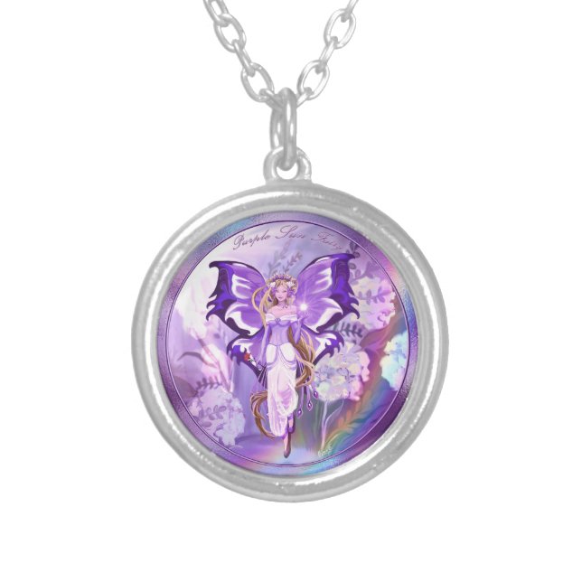 Purple Sun Fairy Silver Plated Necklace (Front)