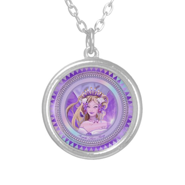 Purple Sun Fairy  Silver Plated Necklace (Front)