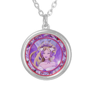 purple sun fairy silver plated necklace