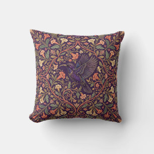 Purple Sunbird Floral Throw Pillow