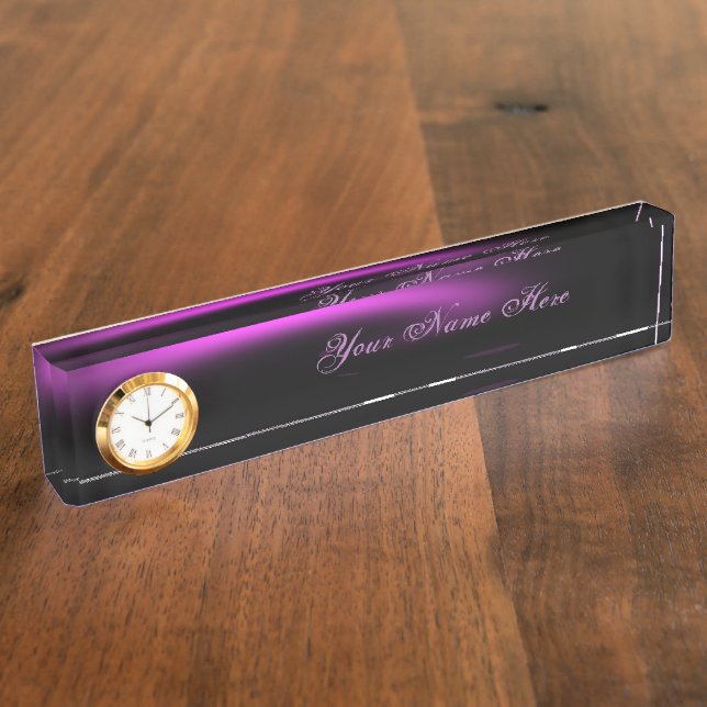 Purple Sunburst Twirl Lights Desk Name Plate (Side)