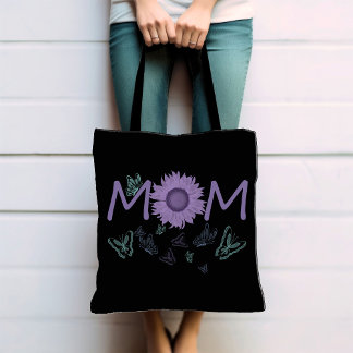 Purple Sunflower MOM | Watercolor Butterflies Tote Bag