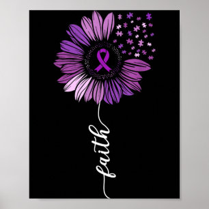Purple Sunflower Ribbon Men and Women Alzheimers Poster