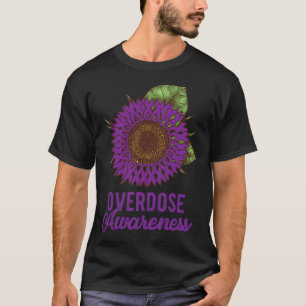 Purple Sunflower Ribbon Overdose Awareness Support T-Shirt
