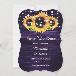 Purple Sunflower Rustic Wood String Lights Save The Date