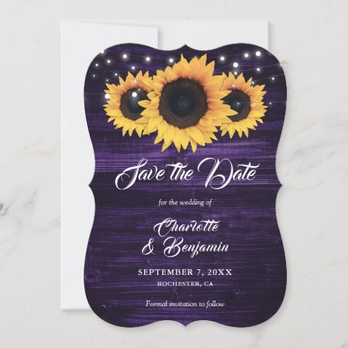 Purple Sunflower Rustic Wood String Lights Save The Date